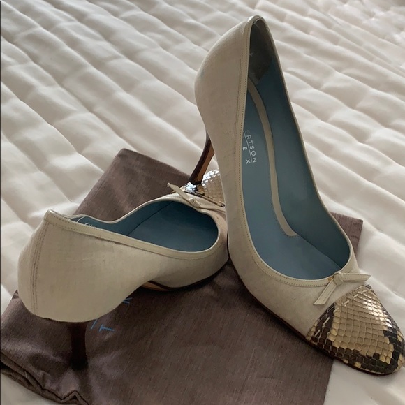 Lambertson Truex linen / Python skin shoes - Picture 5 of 8